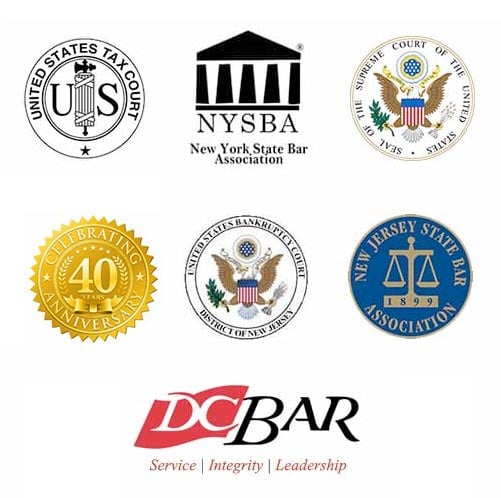 United States Tax Court | New York State Bar Association | Seal Of The Supreme Court Of The United States | Celebrating 40 Years Anniversary | United States Bankruptcy Court District Of New Jersey | New Jersey State Bar Association 1899 | DC Bar Service Integrity Leadership